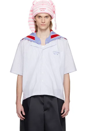 Charles Jeffrey Loverboy White & Blue Knit Collar Shirt