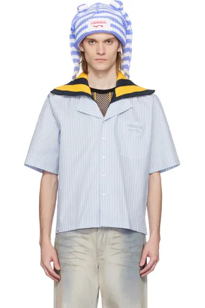 Charles Jeffrey Loverboy Blue & White Knit Collar Shirt