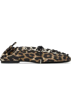 Ganni Brown Printed Denim Lace-Up Ballerina Flats