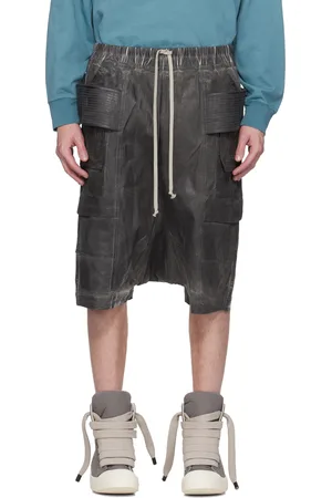 Rick Owens Gray Hollywood Creatch Cargo Pods Denim Shorts