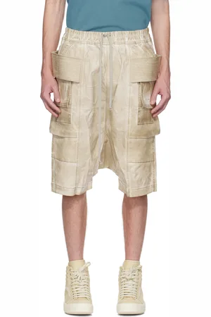 Rick Owens Beige Hollywood Creatch Cargo Pods Denim Shorts