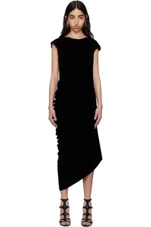 Alexander McQueen Black Asymmetric Draped Midi Dress