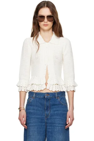Chloé White Fitted Ruffled Cardigan