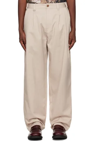 Metalwood Beige Elastic Waist Baggy Trousers
