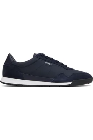 HUGO BOSS Navy Mixed-Material Lace-Up Sneakers