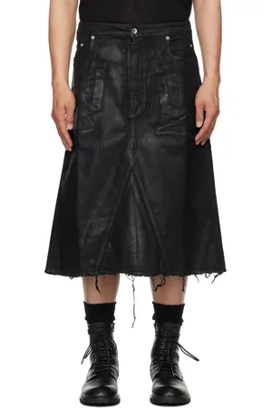 Rick Owens Black Hollywood Godet Denim Midi Skirt