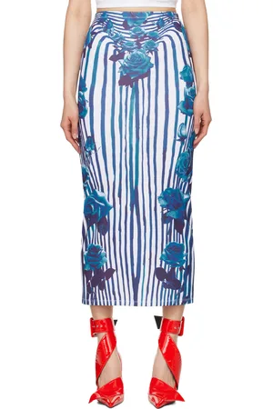 Jean Paul Gaultier White & Blue Flower Body Morphing Maxi Skirt
