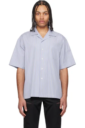 Fumito Ganryu Blue Side Vents Op Collar Striped Shirt