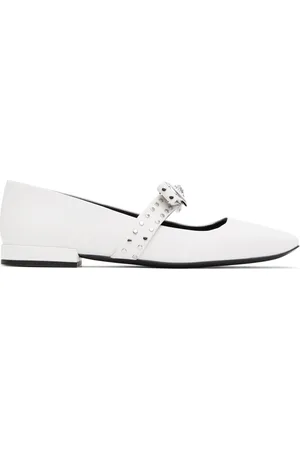 VERSACE White Gianni Ribbon Studded Ballerina Flats