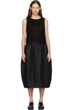 AMOMENTO Sheer Padded Balloon Midi Dress
