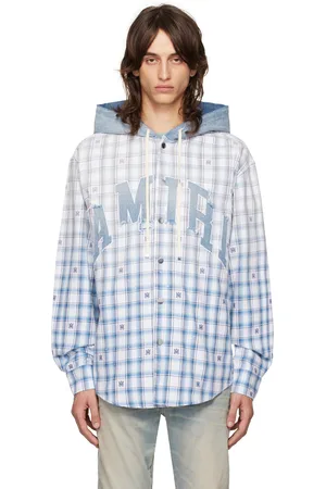AMIRI Off-White & Blue Hooded Overshirt
