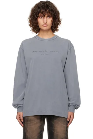 Alexander Wang Blue Glitter Puff Logo Long-Sleeve T-shirt