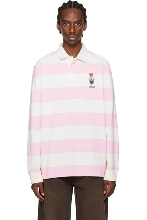 Ralph Lauren Pink & White Classic Fit Polo Bear Jersey Rugby Polo