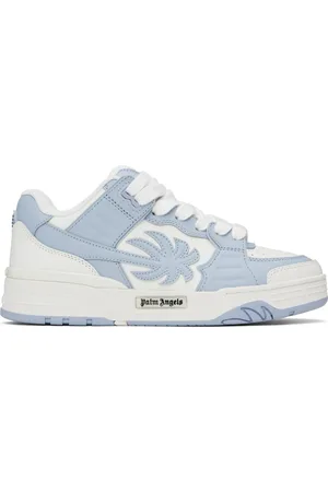 Palm Angels White & Blue Venice Leather Sneakers