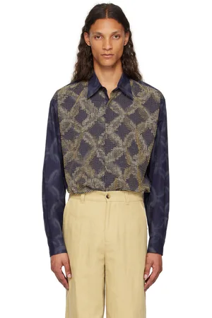 DRIES VAN NOTEN Navy Beaded Shirt