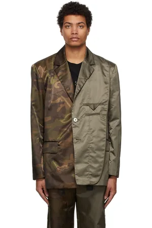 Feng Chen Wang Khaki & Brown Camouflage Paneled Blazer