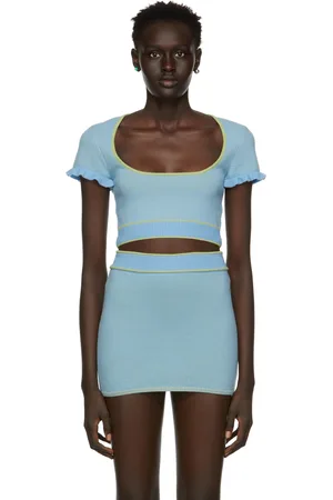 DANIELLE GUIZIO Blue Scoop Neck T-Shirt