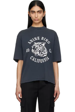 ANINE BING Gray Avi Collegiate Leopard T-shirt