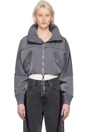 DION LEE Gray Crop Bomber Jacket