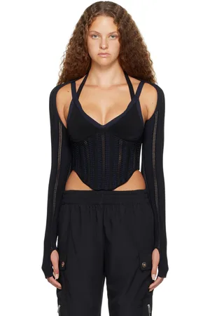 DION LEE Black Snakeskin Column Corset Top