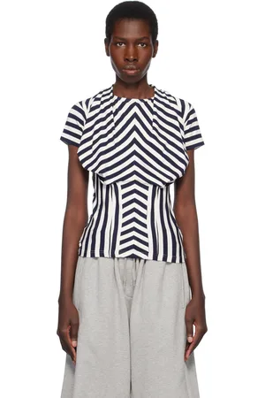 pushBUTTON Navy & White Stripe Bra Draping Jersey T-shirt
