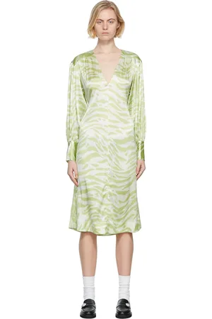Ganni Green Silk Stretch Satin Maxi Dress