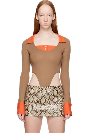 Sultry Virgin Brown Collared Bodysuit