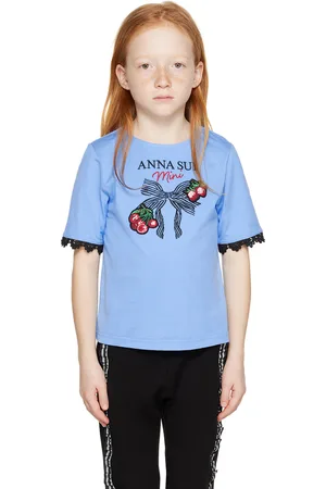 Anna Sui Kids Blue Embroidered T-Shirt