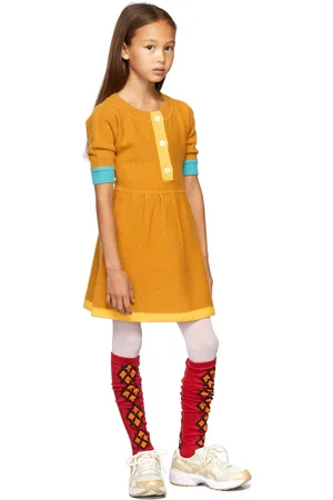 Ligne Noire Kids Gold Virgin Wool Long Sleeve Little Dress