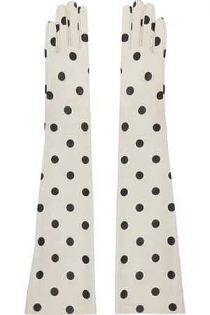 Moschino Off-White & Black Long Leather Gloves