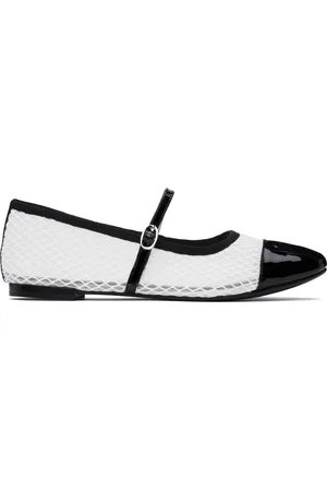 Repetto White & Black Georgiana Mesh Mary-Jane Ballerina Flats