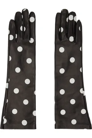 Moschino Black & Off-White Short Leather Gloves
