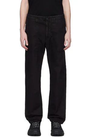 Stone Island Black Brushed Organic Cotton Canvas Old Effect Trousers