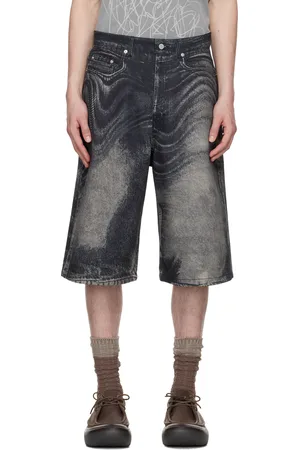 Camper Black & Gray Distorted Print Denim Shorts