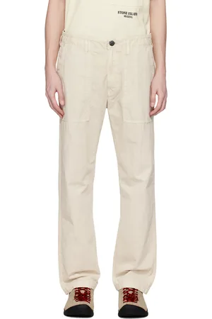 Stone Island Beige Brushed Organic Cotton Canvas Old Effect Trousers