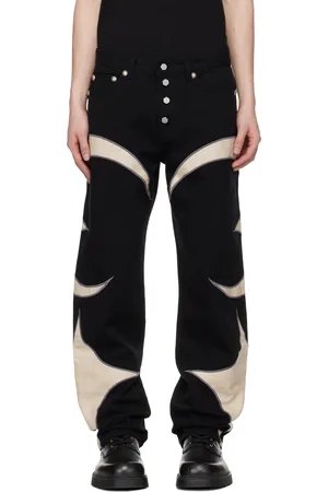 THUG CLUB Black & White TC Leather Denim Jeans