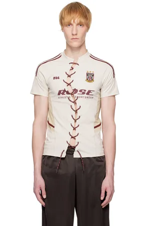 MARTINE ROSE Beige & Burgundy Lace Up Football T-shirt