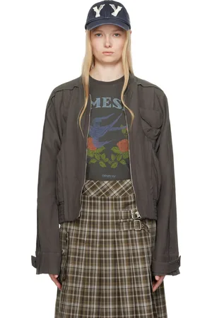 OPEN YY Gray Linen Paneled Bomber Jacket