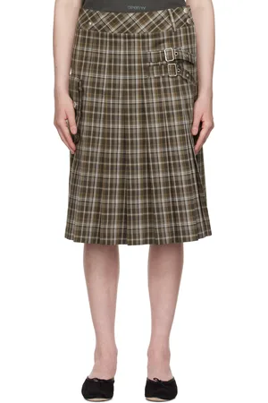 OPEN YY Check Cargo Pocket Kilt Midi Skirt