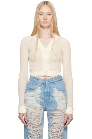 Maison Margiela Off-White Elastic Jersey Mesh Long-Sleeved Cardigan