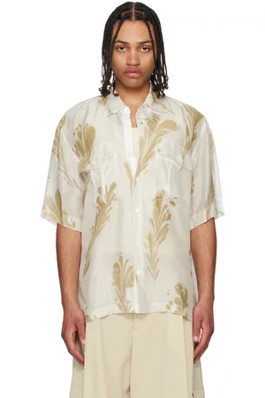 DRIES VAN NOTEN Beige & Off-White Hand Printed Silk Shirt