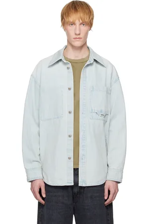 WOOYOUNGMI Blue Flower Back Logo Denim Shirt