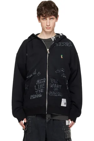 Maison Mihara Yasuhiro Distressed Graffiti Print Zip-Up Hoodie