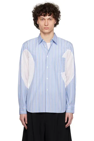 Comme des Garçons Blue Cotton Broad Stripe x Polyester Mesh Shirt