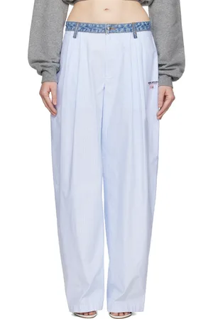 Alexander Wang Blue & White Denim Waistband Cotton Oxford Trousers
