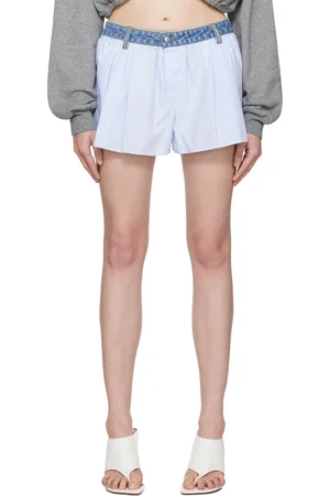 Alexander Wang Blue & White Denim Waistband Oxford Boxer-Style Shorts