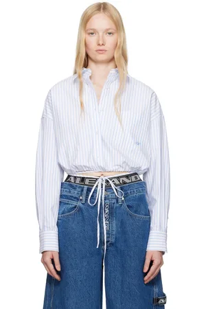 Alexander Wang Blue & White Cotton Oxford Wrap Shirt