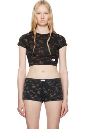 Alexander Wang Black Floral-Print Ribbed Cotton Baby T-shirt