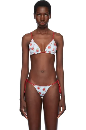 Frankies Bikinis Blue & Red Lumia Floral Triangle Bikini Top