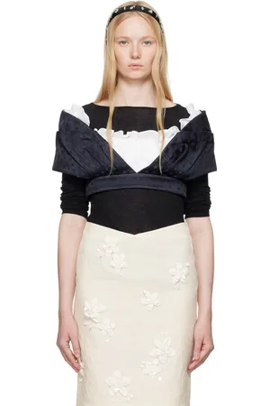 Shushu/Tong Navy & White Patchwork Short Blouse